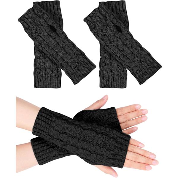 2 Paria Puolivarpaisia ​​Hanskoja, Naisten Pulssi lämmittimet, Talvi Neulotuhanskat, Lämpimät Lyhyet Puoli Käteensä Lämmittimet, Unisex Yksi Koko Black Black