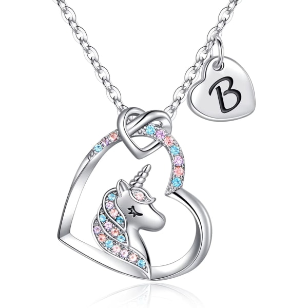 Unicorn Gifts for Girls - 14K White Gold Plated Colorful CZ Heart Pendant Unicorn Necklace for Girls Jewelry Initial Unicorn Necklace Birthday Gif