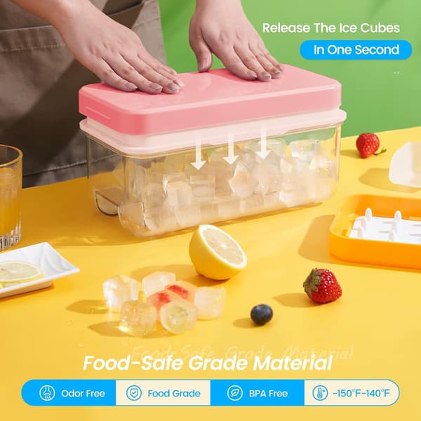 Ice Cube Tray with Lid and Bin, Ice Cube Mold, Ice Freezer Container, Spill-Proof Removable Lid & Ice Scoop, for Whiskey, Cocktail