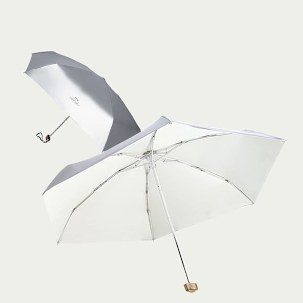 Rejse Mini Paraply Letvægt Lille 5 Folding 6 Ribber Kompakt Sol&Regn Vandtæt Parasol med UPF 50+ UV Beskyttelse Passer til Lomme med Etui White