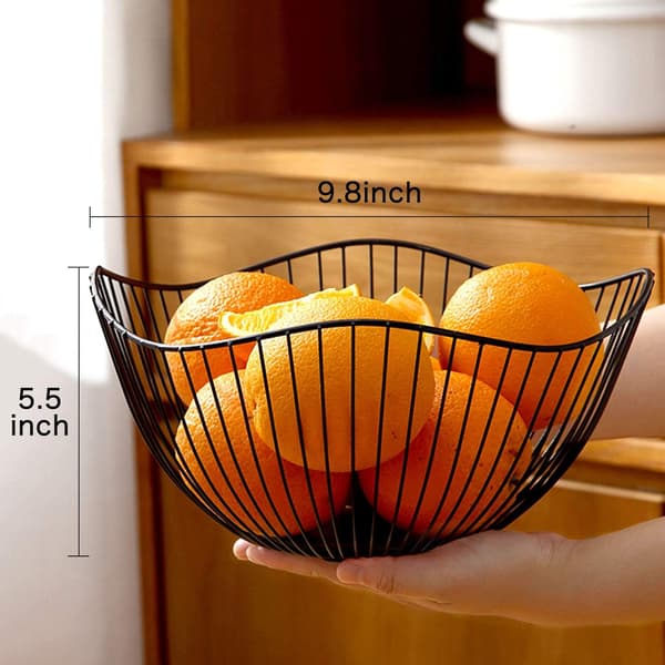 Black Fruit Bowl, 25x14cm Large Wire Fruit Bowl, Black Metal Fruit Basket, Durable