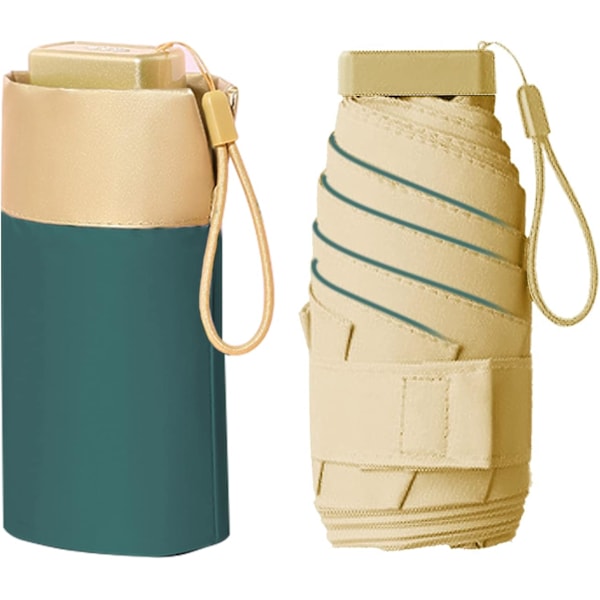 Foldbar Rejse Paraply, 6 Ribber Mini Paraply Kompakt Bærbar Vindtæt Paraply med Opbevaringspose Mini Rejse Paraply Foldbar Solparaply Vindtæt Green
