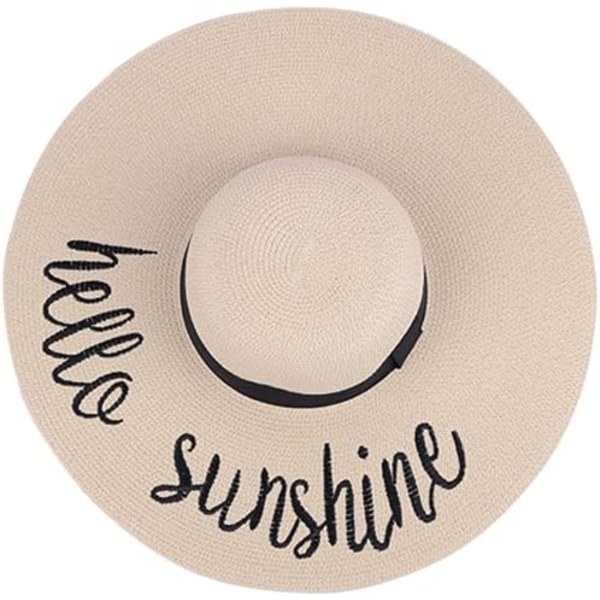 Kvinner sammenleggbar floppy bredbremmet stråsolhatt sommer strandhatt UV UPF 50+ 06Style Beige