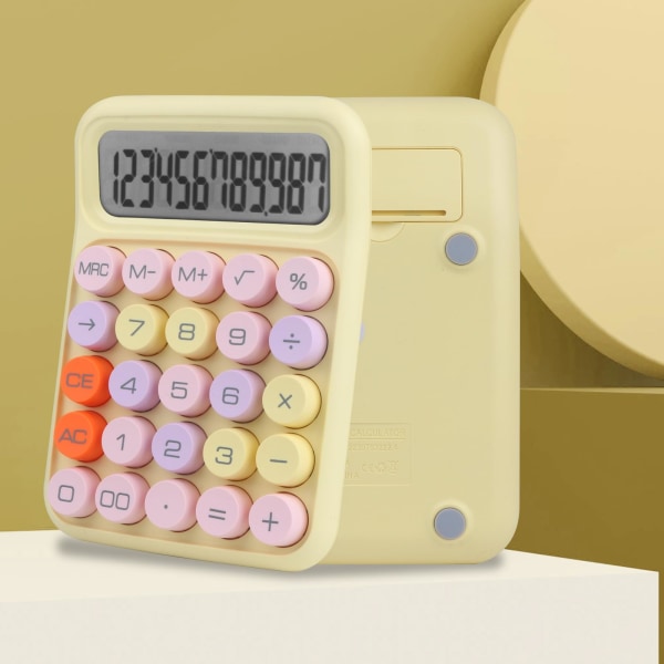 Fargerik elektronisk kalkulator, 12-sifret stor LCD-skjerm og store runde knapper Candy-farget skrivebordskalkulator for kontor, skole, hjem, gul