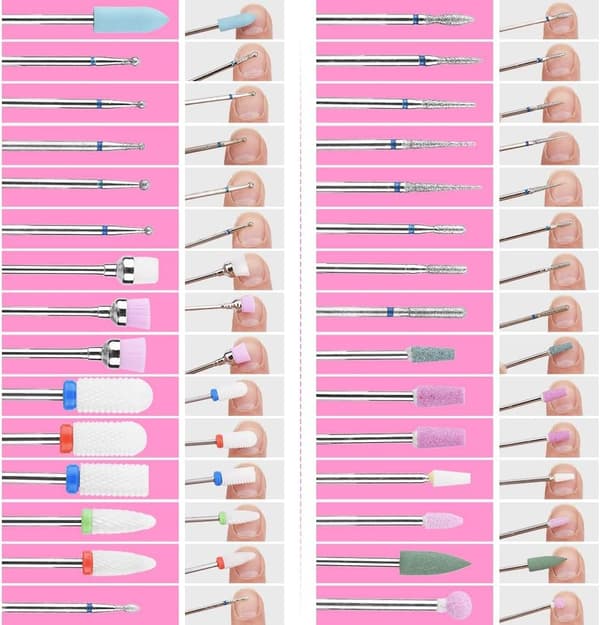30-piece Nail Drill Bit Set with Box, 3/32' Ceramic Cuticle Nail Drill Bits, Diamond Carbide Nail Drill Bit for Acrylic and Gel Nails