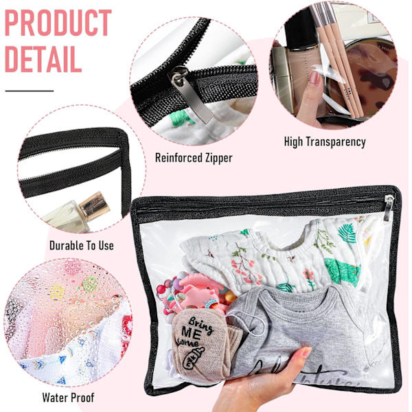 8 st transparenta blixtlåsförsedda påsar PVC vattentät påse multifunktionella blixtlåsförsedda påsar blixtlås kuvert mapp förvaringsväska dokumentfilorganisation Black Edging 13 x 10.5 Inches