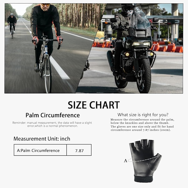 Fingerløse Termiske Lærhansker Menn Kvinner Varme Vinter Halvfinger Kjørehansker med Tynn Innvendig Fleece for Sykling Motorsykkel Hiking Black #B
