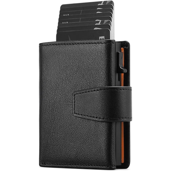 Kreditkortshållare RFID-blockerande minimalistisk trifold plånbok för män Automatisk popup-metallfodral med ID-fönster och blixtlåsförsedd myntficka Black With Orange