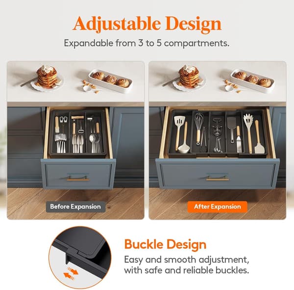 Cutlery Drawer Organizer, Expandable Large Cutlery Tray for Kitchen, Adjustable Silverware Holder, Black