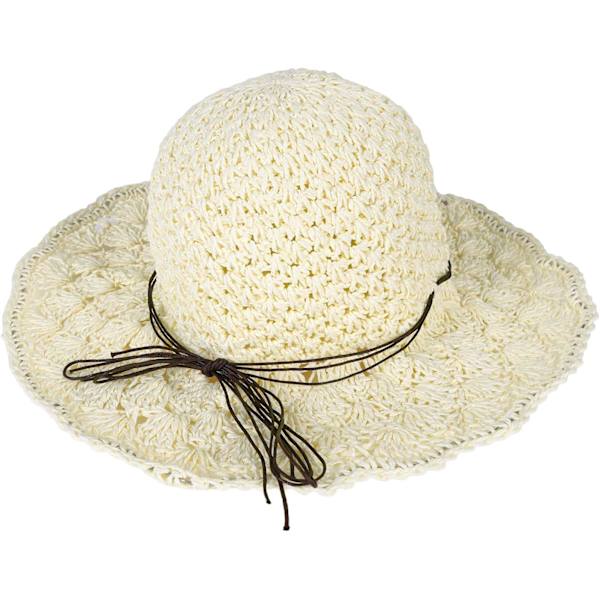 Solhatt i halm för kvinnor, damer, hopfällbar, bredbrättad, med rosett, justerbar, strandhatt, elegant hinkhatt, UPF 50 UV-skydd, bekväm Creamy White One Size