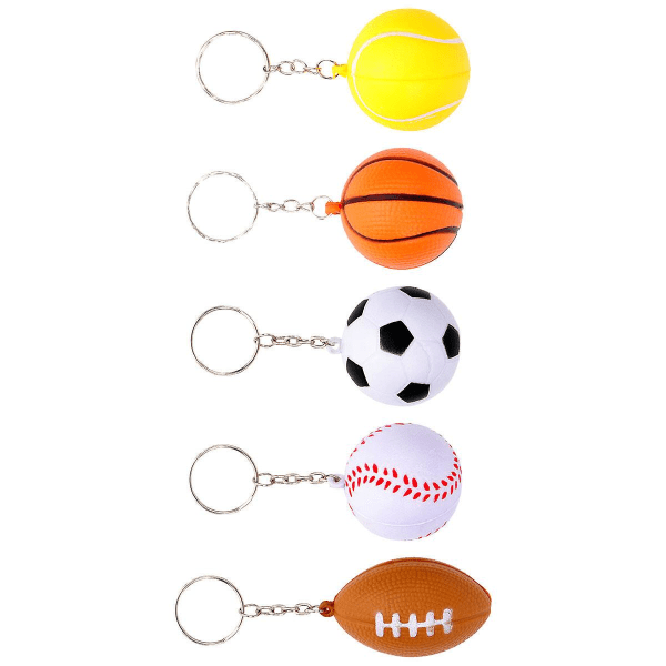 5 stk Ball form nøkkelringer Pu Ball nøkkelring Suvenirer anheng Leker For spillere Idrettsutøvere Gutter Lagkamerater (basketball + fotball + rugby + baseball + tennis
