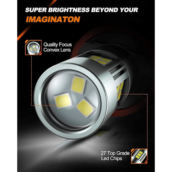 H11/H8/H16 LED-sumuvalot, 6000K Xenon White, 27 SMD-sirua, 360 asteen valaistus, ei-napaisuus, 2 kpl White H11/H8/H16