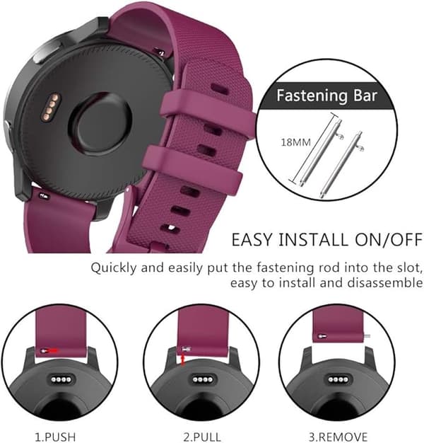 Silicone Strap for Garmin Vivoactive, Samsung Galaxy Watch, 18mm Quick Release Replacement Band