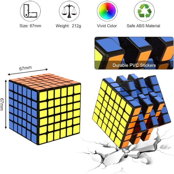 6x6 Speed Cube, 6x6x6 kube med superholdbare klistremerker med levende farger (6x6x6) 6x6x6 3x3x3