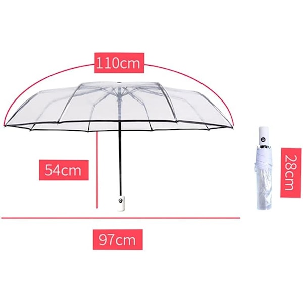 Automaattinen avautuva ja sulkeutuva läpinäkyvä taittuva sateenvarjo Automaattinen sateenvarjo 8-puolainen sateenvarjo Matkasateenvarjo Kevyt kannettava White