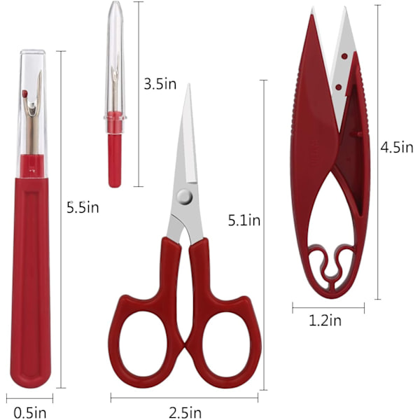 Sewing Seam Ripper Tool, Stitch Remover and Thread Cutter with 2 Large + 2 Small Seam Rippers, 1 Pack Thread Snips, 1 Pack 5\" Scissors