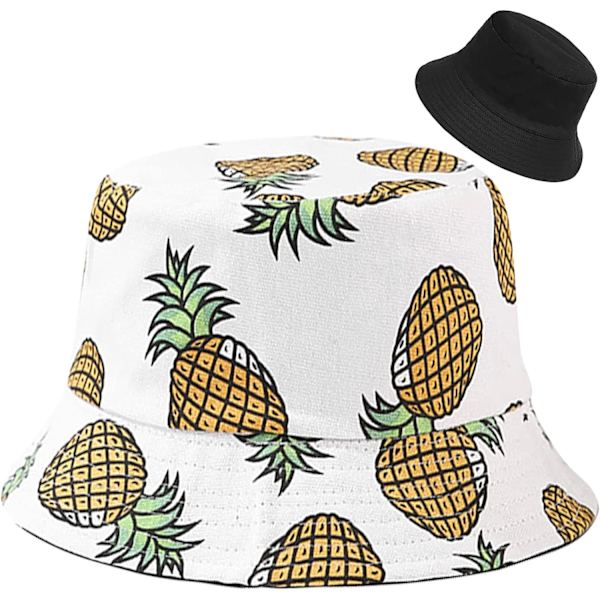 Söpö ämpärihattu rannan kalastajanhatut naisille, kääntyvä kaksisuuntainen kulutus Pineapple White