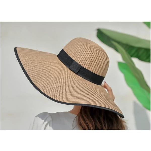 Kvinner sammenleggbar floppy bred brem strå solhatt sommer strandhatt UV UPF 50+ 03Style Coffee