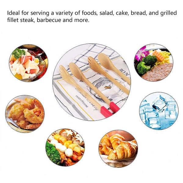 Trätång Grill för Buffé, Sallad, Biff med Silikonhuvud 10pcs