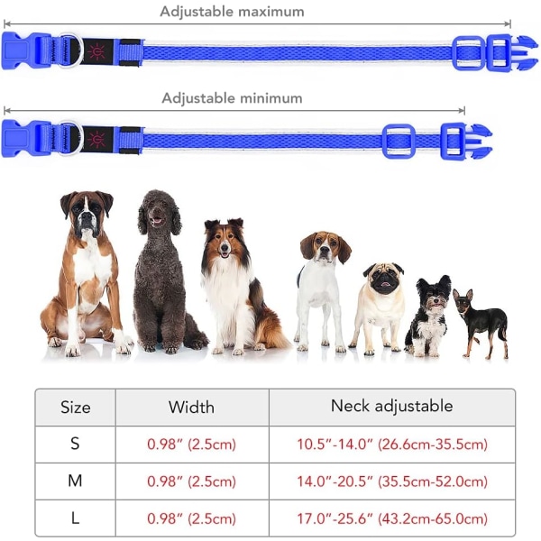 Hundhalsband, USB-laddningsbart LED-hundhalsband, justerbart blinkande hundhalsband, reflekterande hundhalsband säkerhetsglödande för små, medelstora, stora hundar ( Blue Medium