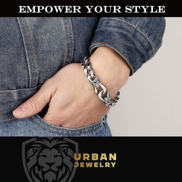 URBAN JEWELRY Fantastisk Stainless Steel Mænds Lænkearmbånd Sølv Sort 9 Tommer med Halskædemulighed 21 Tommer (Med Mærket Gaveæske) Black,Silver