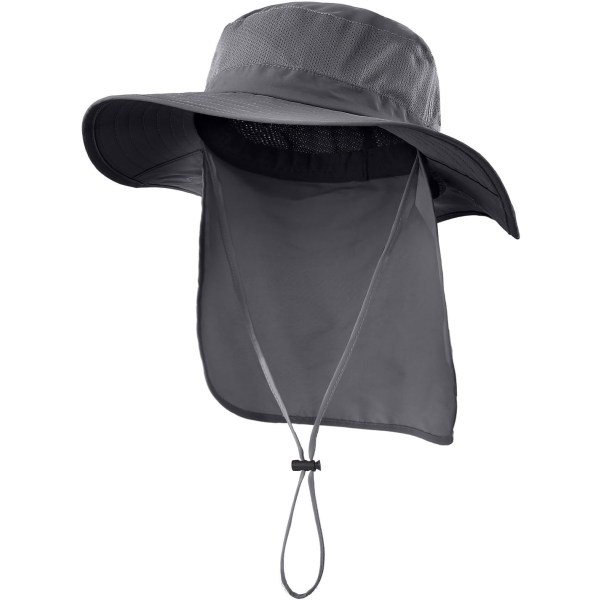 Udendørs UPF50+ Mesh Solhat Bred Skygge Fiskeri Hat med Nakkeflap Dark Grey L