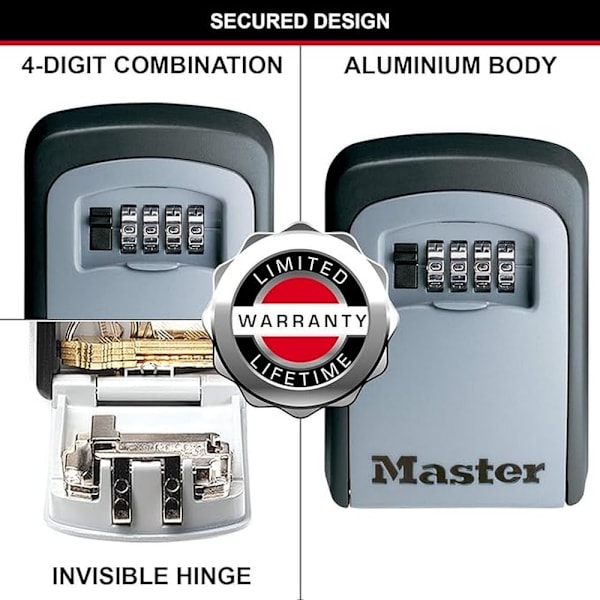 R LOCK Nøgleboks til vægmontering, medium 85 x 119 x 36 mm, udendørs, monteringssæt, til hjem, kontor, industri og køretøjer Classic Wall Mounted Classic Wall Mounted