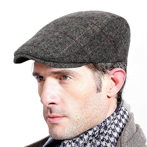 2022ny Herr Randig Basker Vår Höst Vinter Klassisk Mode Vild Newsboy Hatt Vintage Casual Hatt Justerbar Ull Varm Barett Brun