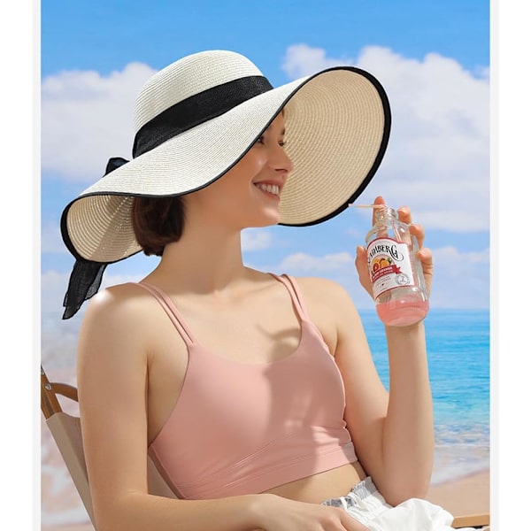 Kvinner Foldbar Floppy Bred Bremskjerm Solhatt Sommer Strandhatt UV UPF 50+ 07Style White
