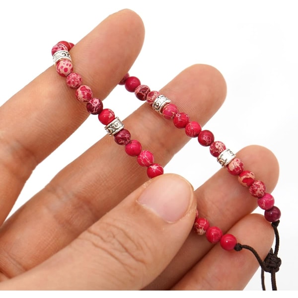 Perle Armbånd Justerbar Håndlavet Snøre Armbånd Boheme Farverige Sten Strand Armbånd til Kvinder Rose Red