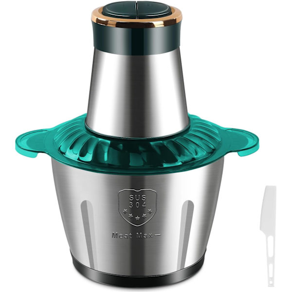 Elektrisk kjøttkvern, multifunksjonell 2-trinns mathakker med 3L rustfritt stålbeholder og kniver, 110W manuell grønnsakshakker, blender, for Green