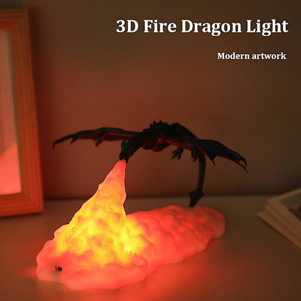 3D-utskriven drake lampa sovrum nattlampa tonårsrum dekoration uppladdningsbar LED-lampor inomhusbelysning semester födelsedagspresent eld