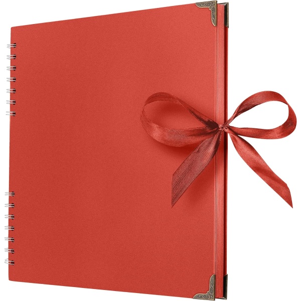 fy Firkantede utklippsbok-fotoalbum 80 sider (28 x 28 cm) rødt tykt papir, innbundet, båndlukking - ideell for utklippsbokalbum, kunst og kreasjon Red 28 x 28 Cm