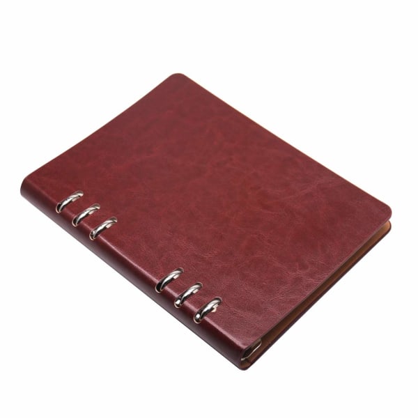 A5 Notebook 6 Huller PU Læder Cover Notebook, Løs Lomme Læder Genopfyldelig Notebook Binder Ringe Journal Hard Cover Dagbog Forretning (Brun)