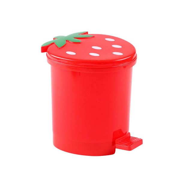Mini Bin Bin Skrivbord Jordgubbspapperskorg Hållare: Mini Papperskorg Avfallskorg med Lock Cartoon Fruktbord Papperskorg Pappersbehållare Hink f Red