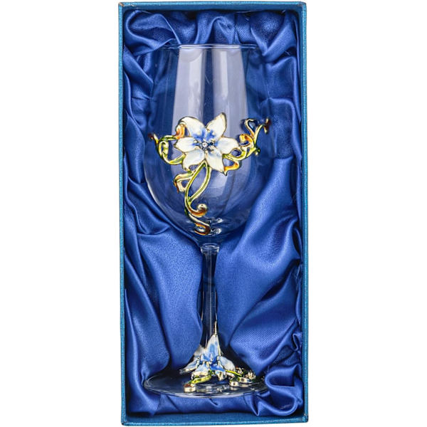 Håndmalede emaljerede blomster blyfri vinglas, 320 ml/10,8 OZ røde/hvide krystalvinglas (blå kop lilje) Blue Cup Lily