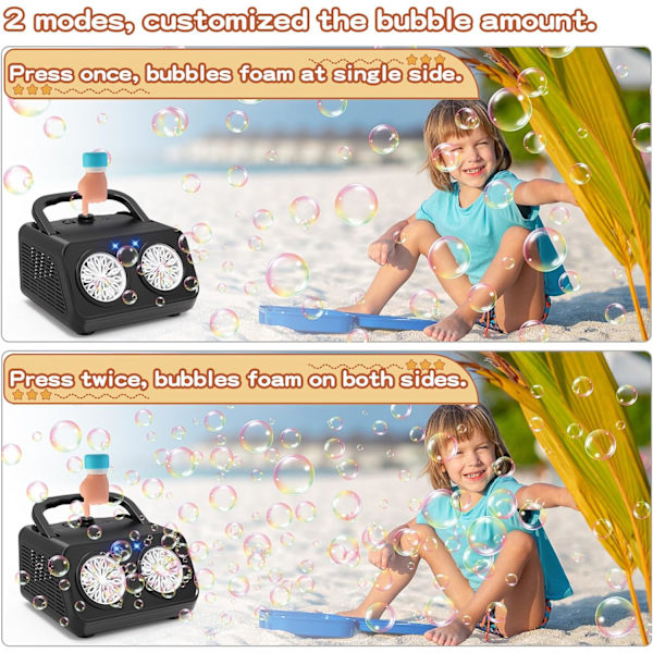 Automatisk bubbelmaskin, professionell bubbelmaskin 2 lägen för barn 20000+ bubblor/min, 26 hål bärbar elektrisk bubbelblåsare leksaker med 120 ml så Black