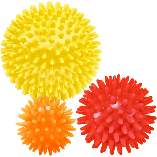 Piggete massasjeballer (sett med 3) - 6,5 cm, 7,5 cm, 9 cm - Plantar fasciitt, triggerpunkt, dypvev, myofascial frigjøring, stressball, yoga pilates ex Yellow, Red, Orange
