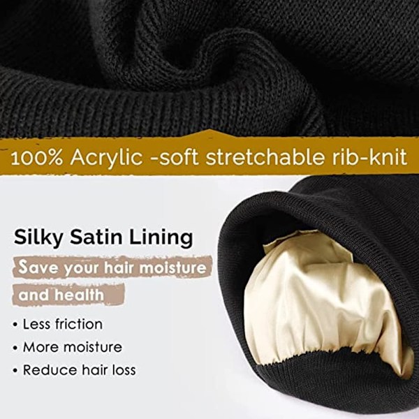 Dammössa, varm vintermössa med mjukt satinfoder, slouchy, stretchig stickad mössa, skyddar frisyren, fin stickad mössa, vindtät kant