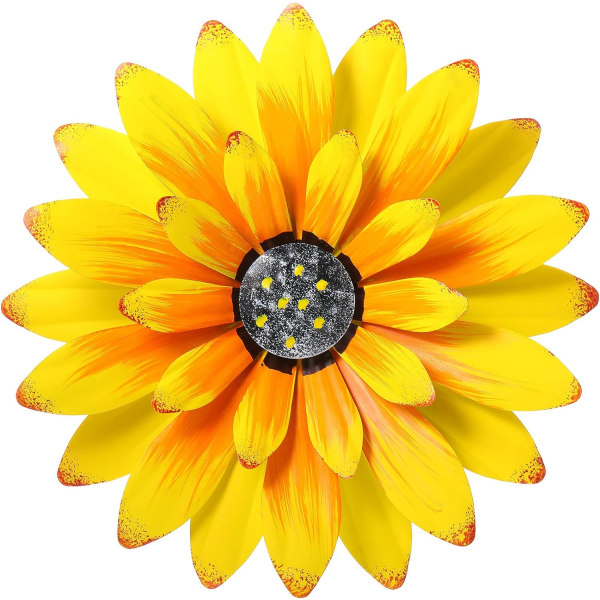 12 tommers metallblomster veggdekor hagedekor utendørs stor tusenfryd blomster veggkunst hengende blomsterskulptur for gjerde stue kontor dekorasjon Yellow