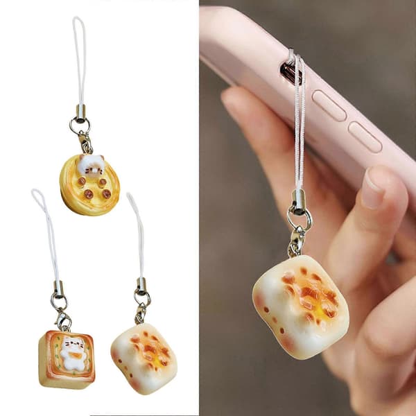 Multifunktionel Japansk Stil Søde Katte Brød Nøglering Lanyard Vedhæng Tilbehør til Tasker og Telefoner Dekoration B