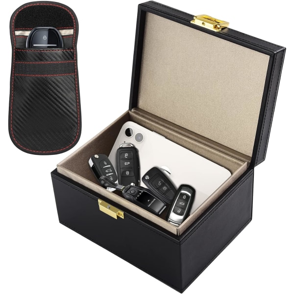 Faraday Box, [Plus Faraday Pouch] Diyife 16,5 x 12,3 x 9,3 cm Stor Faraday Box för Bilnycklar, Anti-Stöld Nyckelbricka Skydd RFID Signal Blockerande Box Large plus pouch