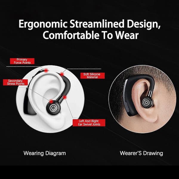Enkelt ørekrok Trådløse Bluetooth-ørepropper Åpne øre-hodetelefoner, Bluetooth-headset ørestykke