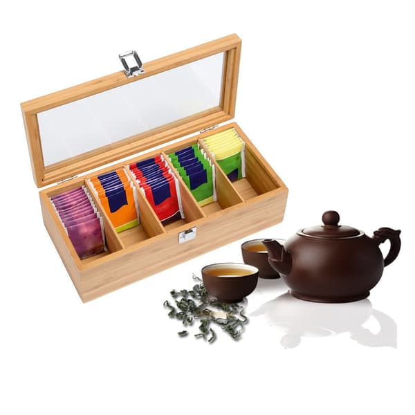Bamboo Tea Organizer with Clear Acrylic Window, Eco-Friendly Storage Solution for Your Tea and More, Magnetic Lock Ensures Freshness