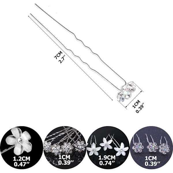 20 stk Bryllupshårnåler Brudes hårnåler U-formet Diamant Hårnåler Krystall Blomst Formet Hårnål, Hvit Diamant Rose Hårnål for Kvinner Jenter, W Pearl Hair Pins