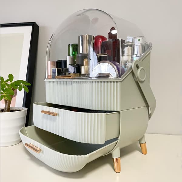 Large Makeup Storage Box with 2-Layer Storage Box and Transparent Lid, Dressing Table (Mint Green)