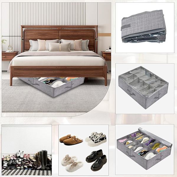 CE 2 st under-bed skoförvaringsorganisatör, hopfällbar under-bed skobox med transparent lock passar 24 par totalt - under-bed förvaringslösning stil A Stylea2pcs