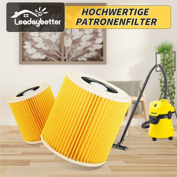 2-pack filterpatroner för Kärcher Premium WD3 WD2 MV2 MV3 WD 3P, WD 3.200, WD 3.500 P, SE 4001, SE 4002, A2054, A2004, A2254, A2604, dammsugare WD2