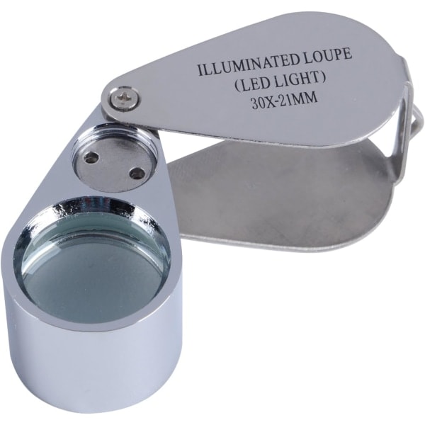 30x forstørrelsesglass, sammenleggbart, med LED-lys 30