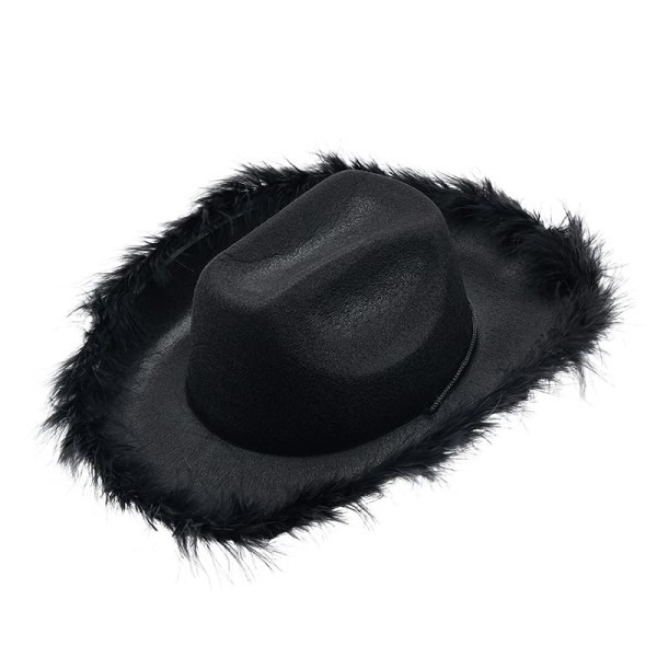 Naisten Cowboy-hattu huopa pörröinen sulkakoristelu Cowgirl-hattu leveälierinen hieno mekko Juhla Cowgirl-hatut asut pukeutua hattu